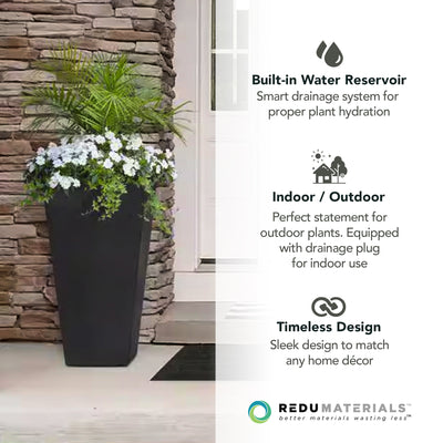 Tierra Verde 2 Pack Indoor Outdoor 28 Inch Self Watering Planters, Sonata, Black - VMInnovations