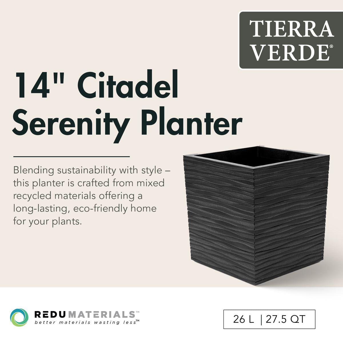 Tierra Verde 14" Citadel Serenity Planter, Self Watering Design (Open Box)