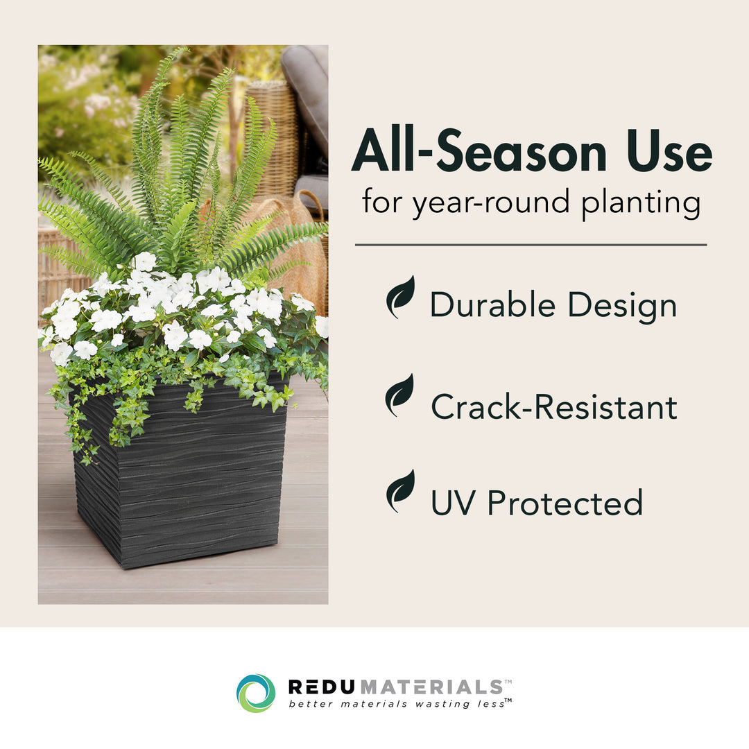 Tierra Verde 14" Citadel Serenity Outdoor Planter, Self Watering Design, Black