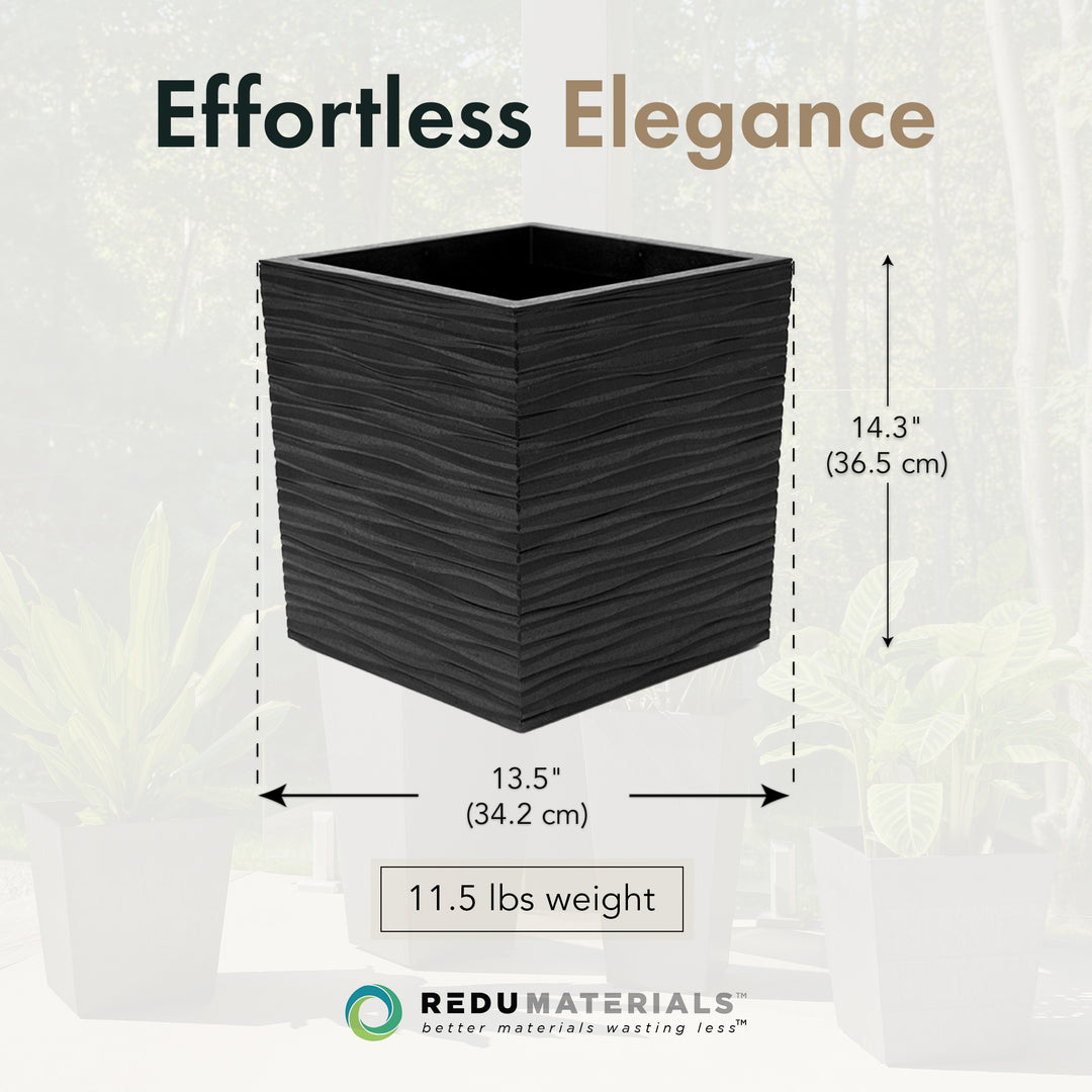 Tierra Verde 14" Citadel Serenity Outdoor Planter, Self Watering Design, Black