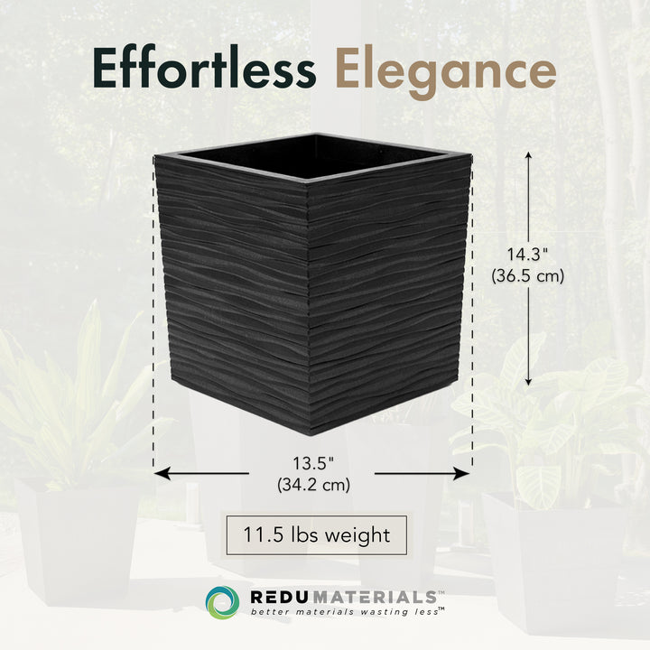 Tierra Verde 14" Citadel Serenity Outdoor Planter, Self Watering Design, Black