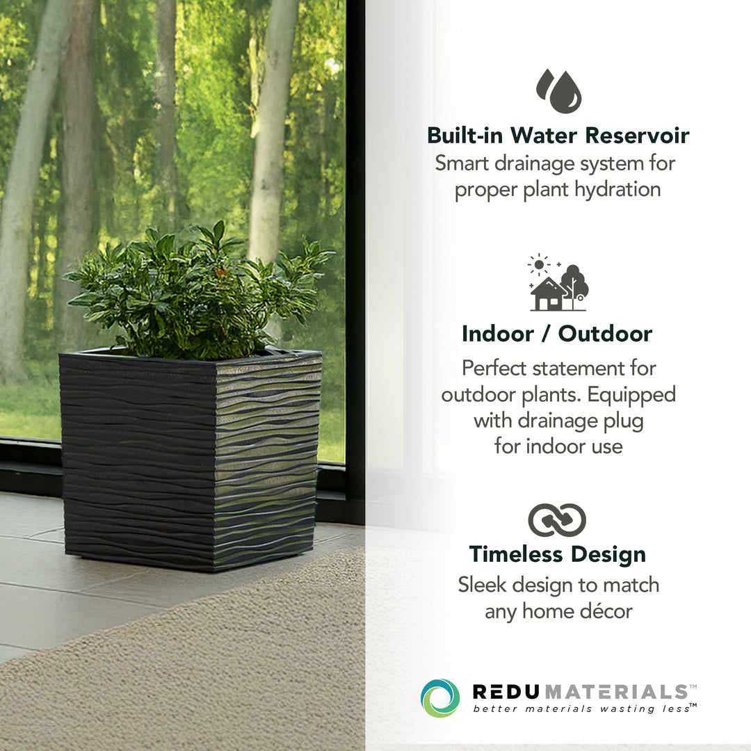 Tierra Verde 14" Citadel Serenity Outdoor Planter, Self Watering Design, Black