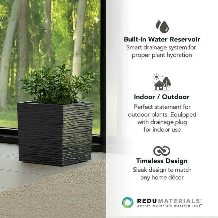 Tierra Verde 14" Citadel Serenity Outdoor Planter, Self Watering Design, Black