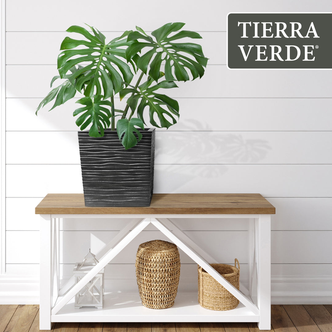 Tierra Verde 14" Citadel Serenity Outdoor Planter, Self Watering Design, Black