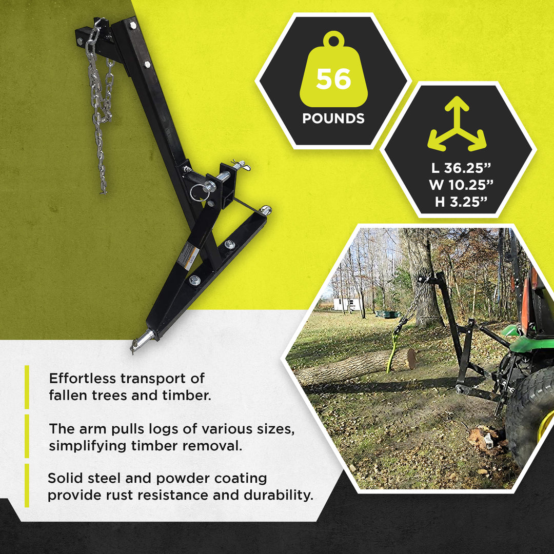 Timber Tuff TMW-81 3 Point Log Skidding Arm for Category 1 Lawn Tractors, Black - VMInnovations