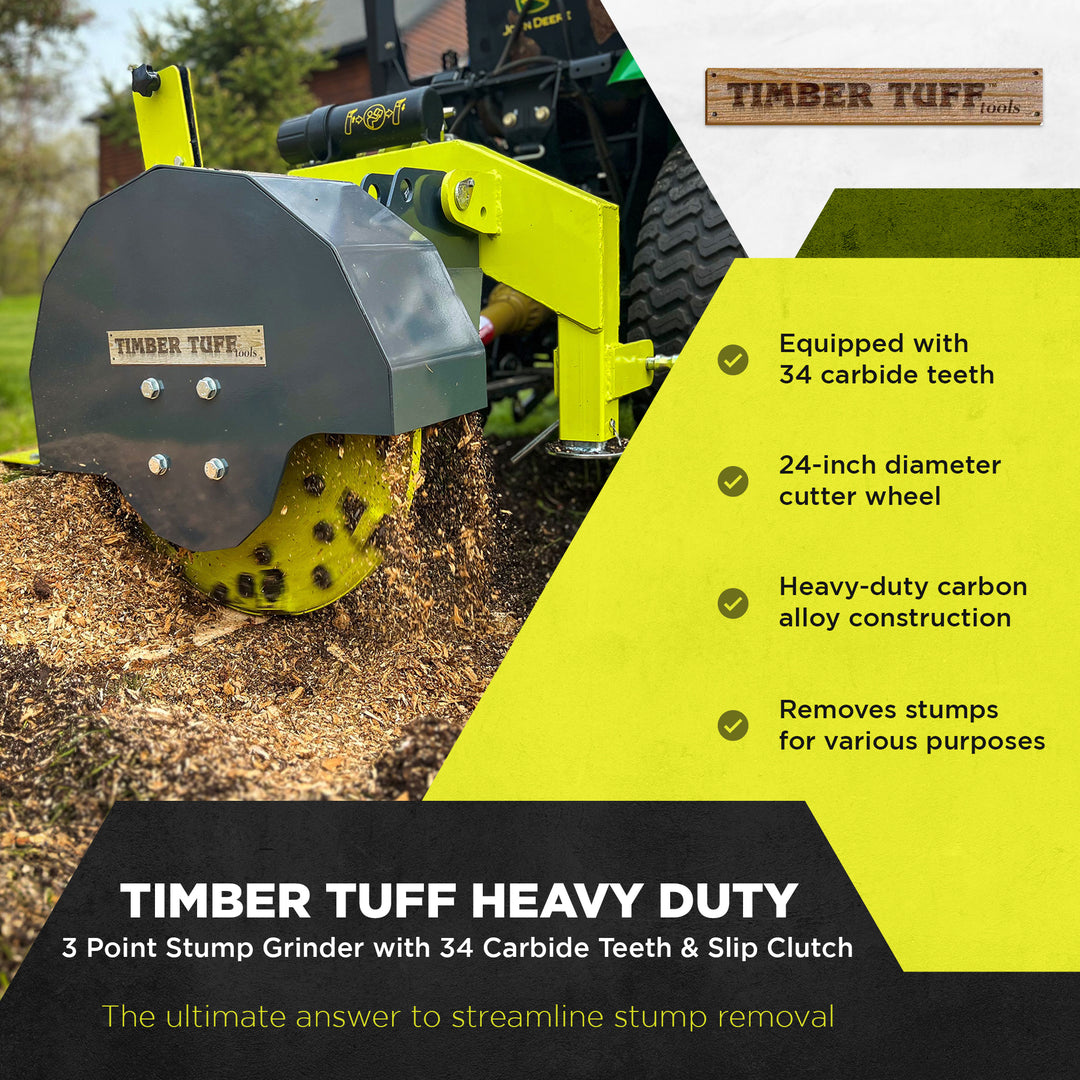 Timber Tuff Heavy Duty 3 Point Stump Remover with 34 Carbide Teeth & Slip Clutch