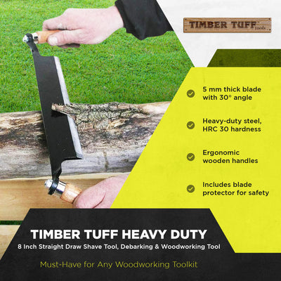 Timber Tuff 8" Straight Draw Shave Tool, Debarking & Woodworking,Black(Open Box) - VMInnovations