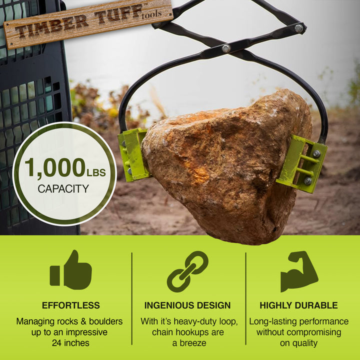 Boulder Tuff Powder Coated 1,100 Pound Capacity Rock Boulder Tongs, Green (Used) - VMInnovations