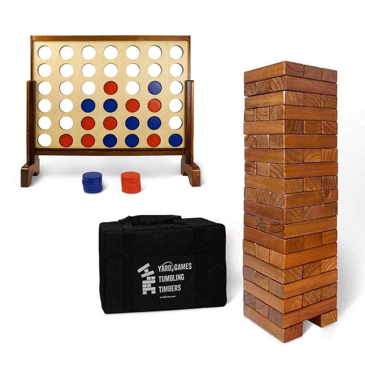 YardGames Giant Tumbling Timbers Stacking & Giant 4 in a Row Outdoor Game Bundle - VMInnovations