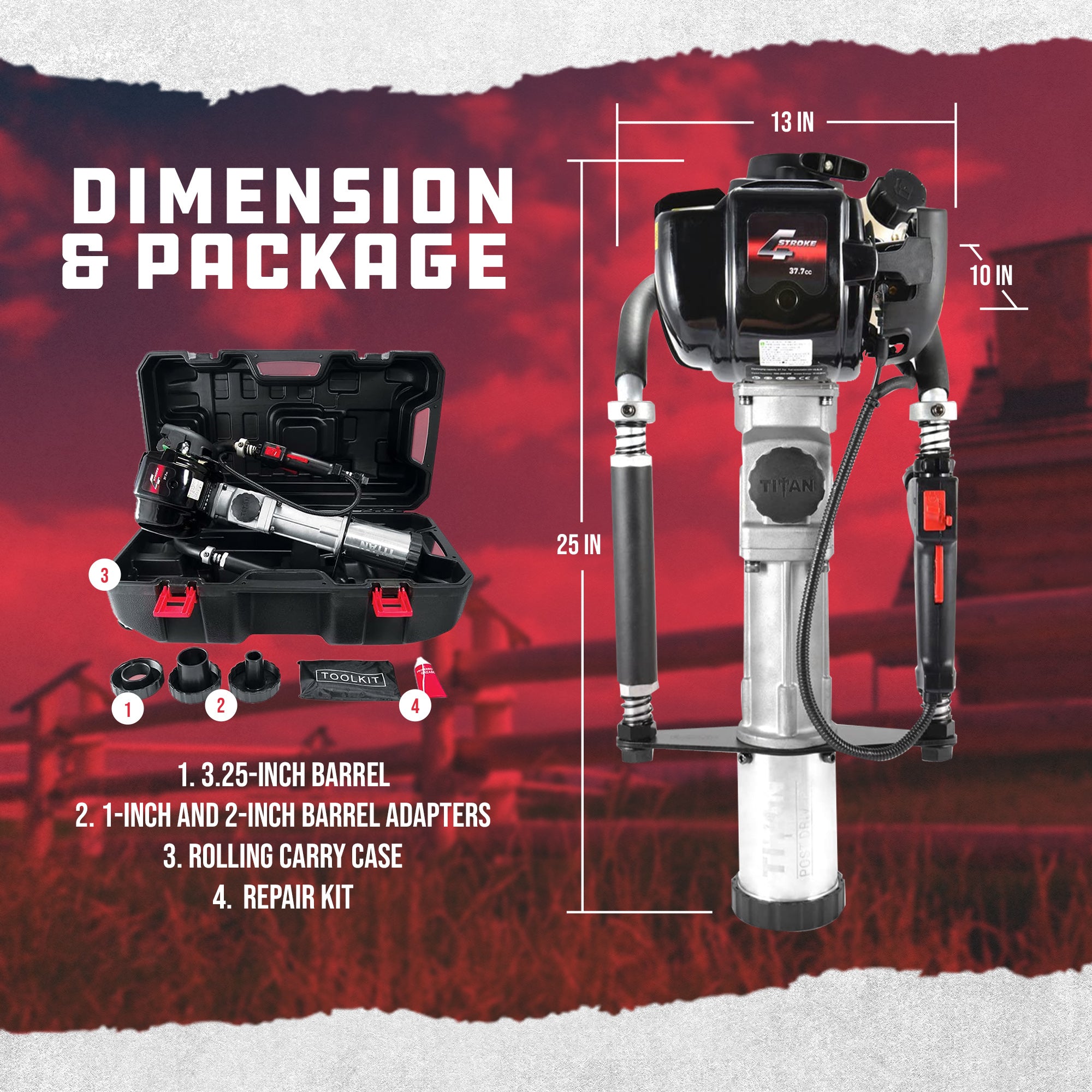 Titan 3.25 In Barrel 1.2 HP Gas Powered Fence Post Driver Pole Pounder(Open Box) - VMInnovations