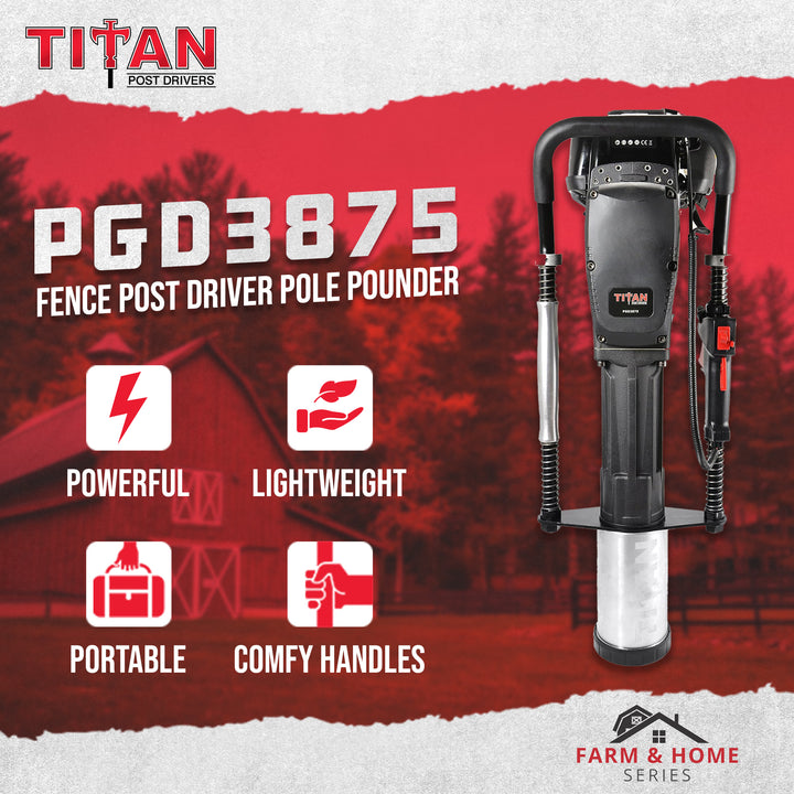 Titan PGD3875 4 Inch Barrel 1.3 HP Gas Powered Fence Post Driver Pole Pounder - VMInnovations
