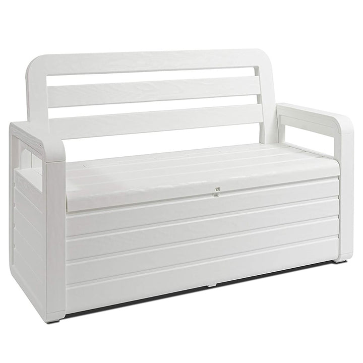 Toomax Foreverspring Deck Patio Garden Storage Box Chest Bench, 70 Gallon White