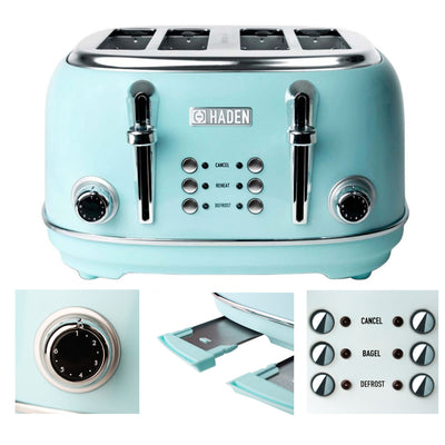 Haden Heritage Toaster, Kettle, Coffee Maker, Microwave, and Blender Set, Blue