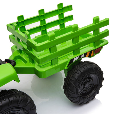 TOBBI 12V Kids Electric Battery-Powered Ride On Toy Tractor with Trailer, Green - VMInnovations