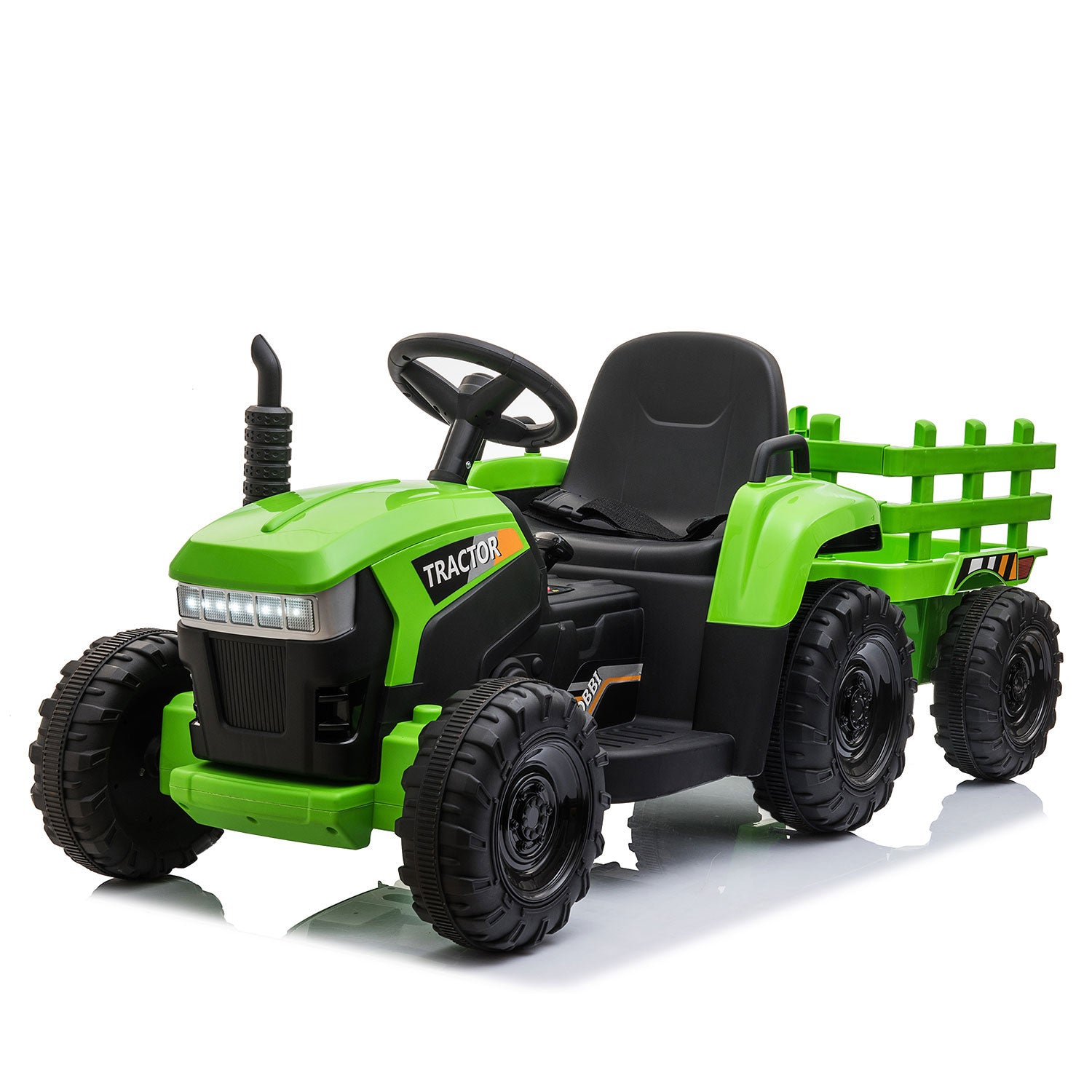 TOBBI 12V Kids Electric Battery-Powered Ride On Toy Tractor with Trailer, Green - VMInnovations