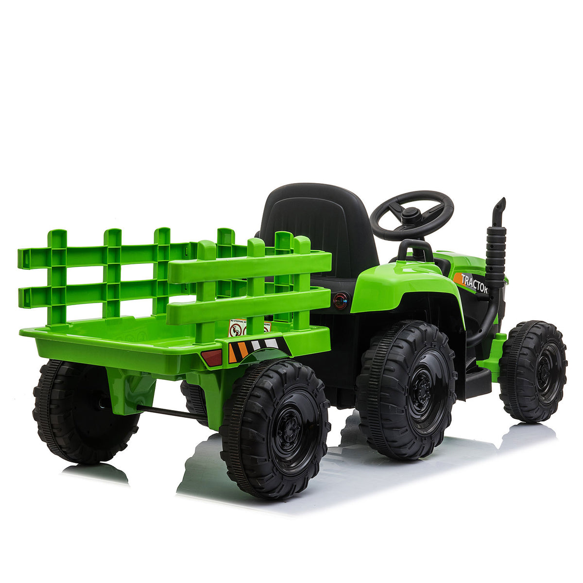 TOBBI 12V Kids Electric Battery-Powered Ride On Toy Tractor with Trailer, Green