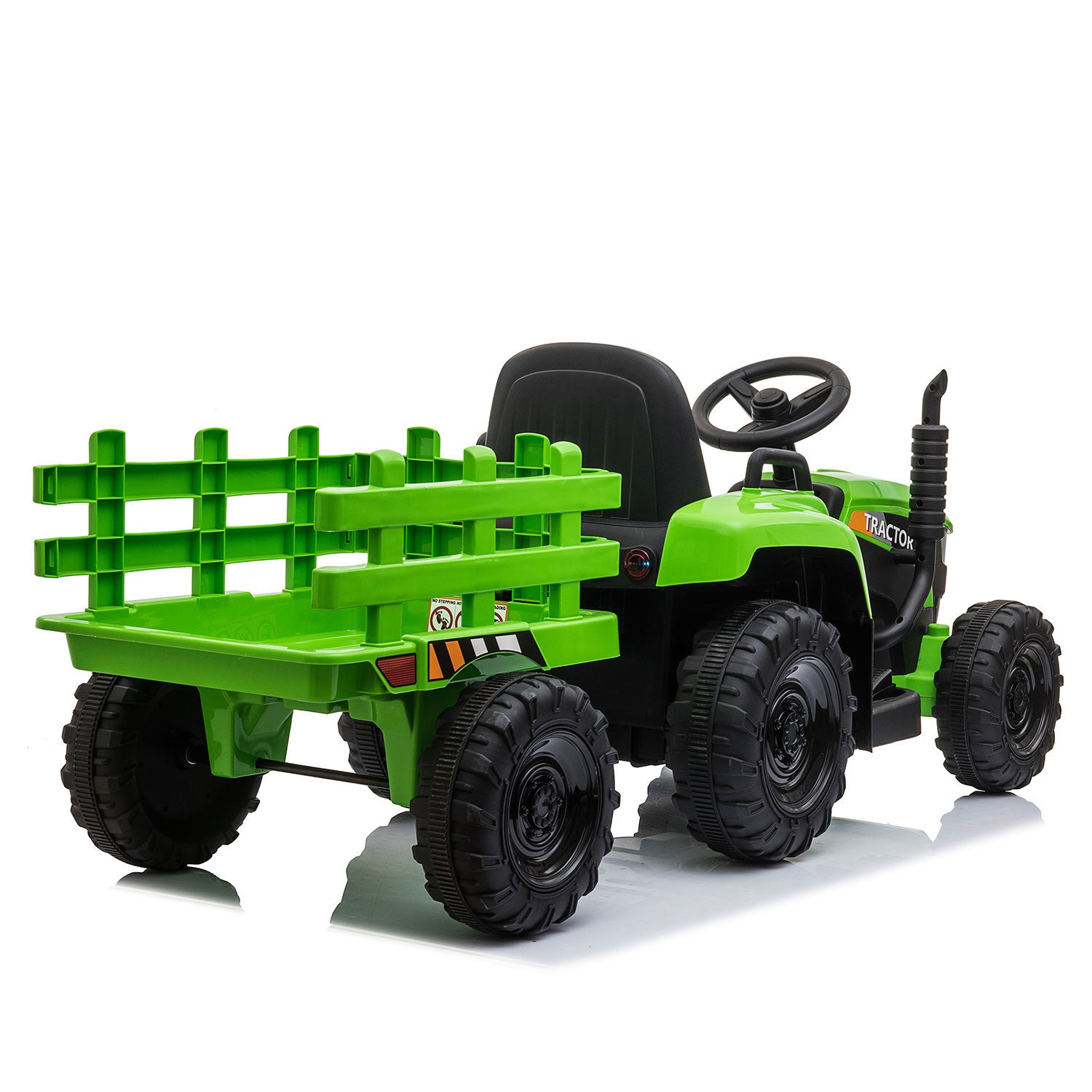TOBBI 12V Kids Electric Battery-Powered Ride On Toy Tractor with Trailer, Green - VMInnovations