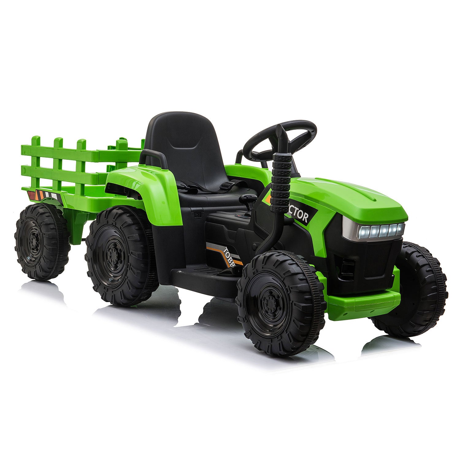 TOBBI 12V Kids Electric Battery-Powered Ride On Toy Tractor with Trailer, Green - VMInnovations