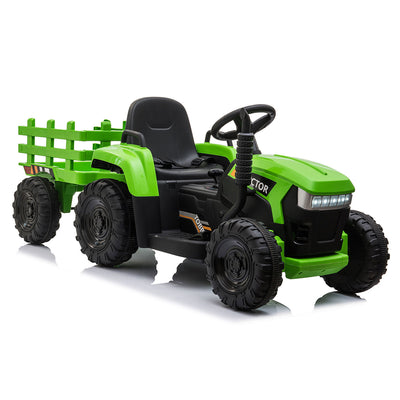 TOBBI 12V Kids Electric Battery-Powered Ride On Toy Tractor with Trailer, Green - VMInnovations