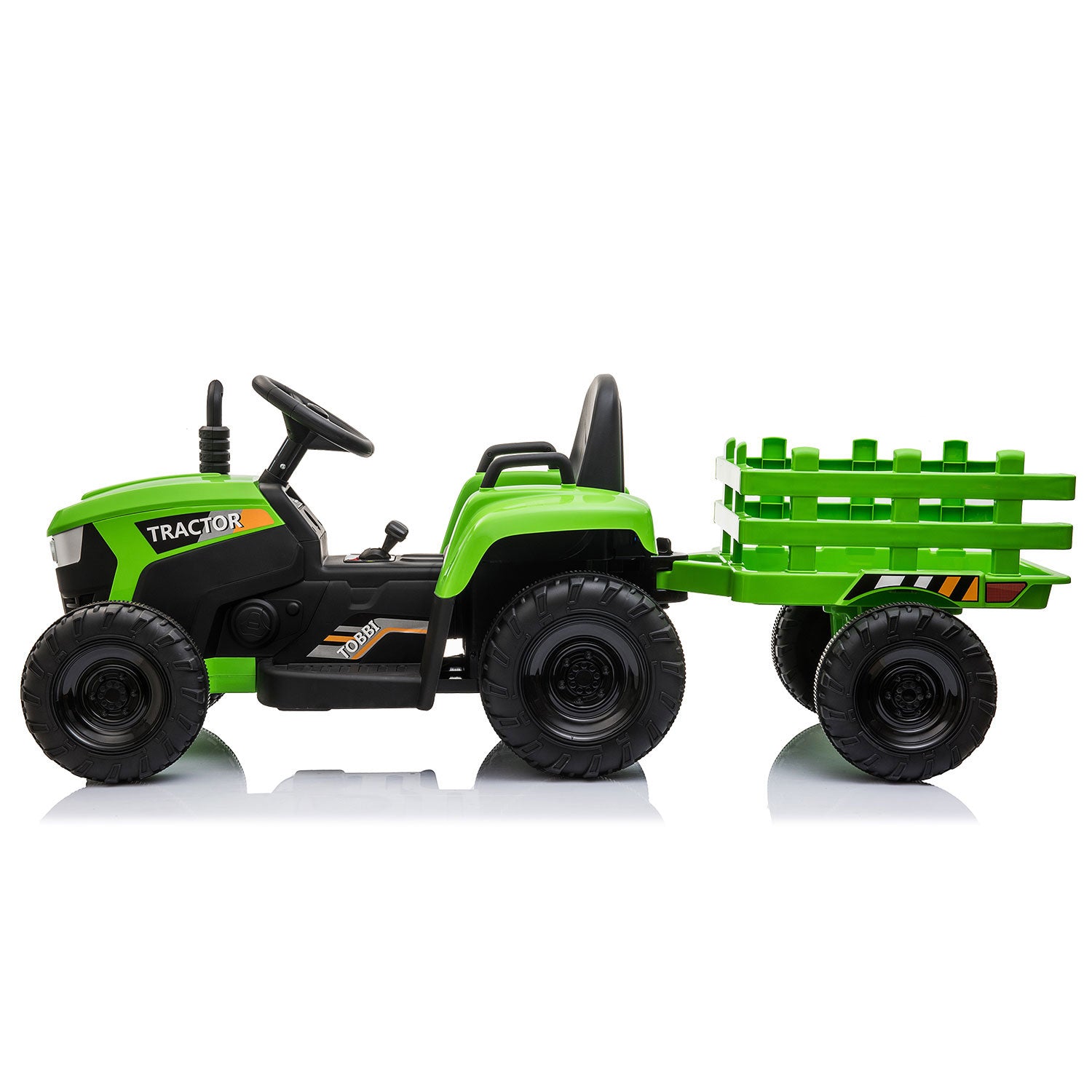 TOBBI 12V Kids Electric Battery-Powered Ride On Toy Tractor with Trailer, Green - VMInnovations