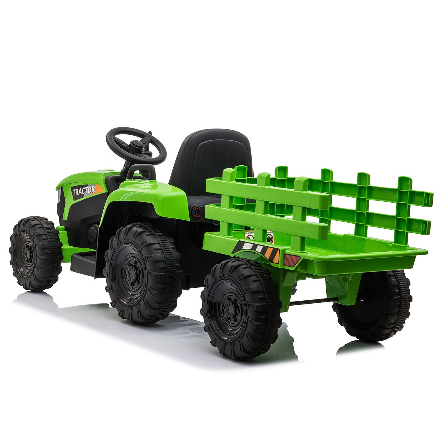 TOBBI 12V Kids Electric Battery-Powered Ride On Toy Tractor with Trailer, Green - VMInnovations