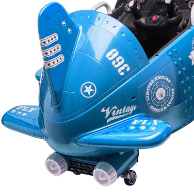 TOBBI 12V Airplane Kids Ride On Car Toy with Joystick Control, Blue (For Parts)