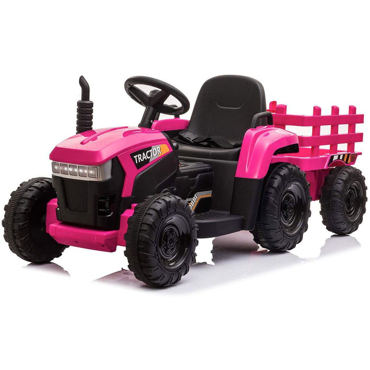TOBBI 12V Kids Electric Ride On Toy Tractor w/ Trailer, Rose Red (For Parts)