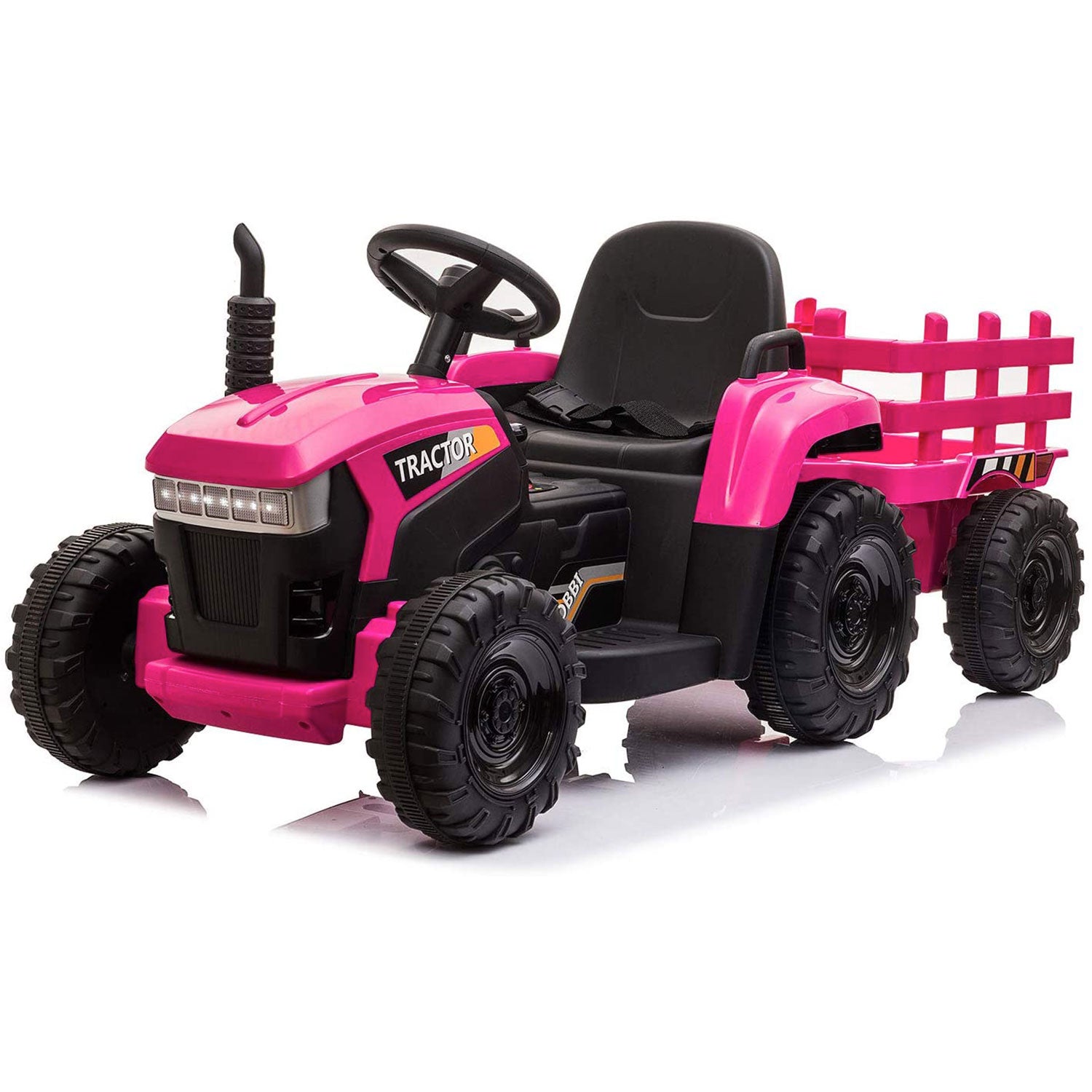 TOBBI 12V Kids Battery-Powered Ride On Toy Tractor w/ Trailer, Rose Red (Used)