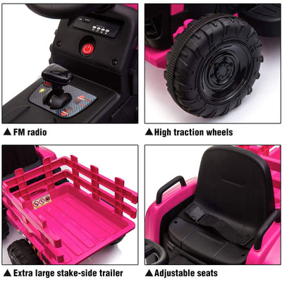 TOBBI 12V Kids Battery-Powered Ride On Toy Tractor w/ Trailer, Rose Red (Used)