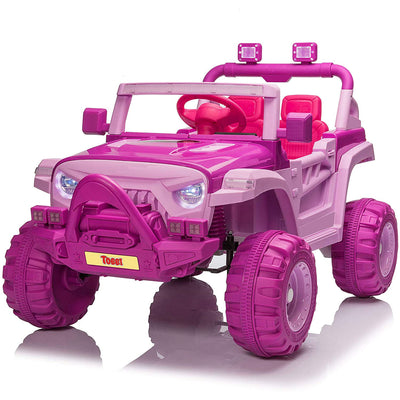 TOBBI 12V Kids Electric Ride On Toy SUV Truck Car, Pink & Purple (Open Box)