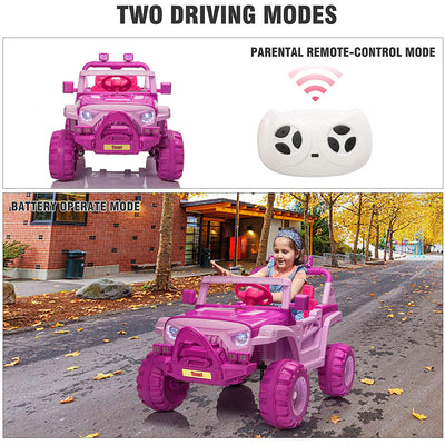 TOBBI 12V Kids Electric Ride On Toy SUV Truck Car, Pink & Purple (For Parts)