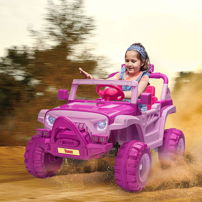 TOBBI 12V Kids Electric Ride On Toy SUV Truck Car, Pink & Purple (Open Box)