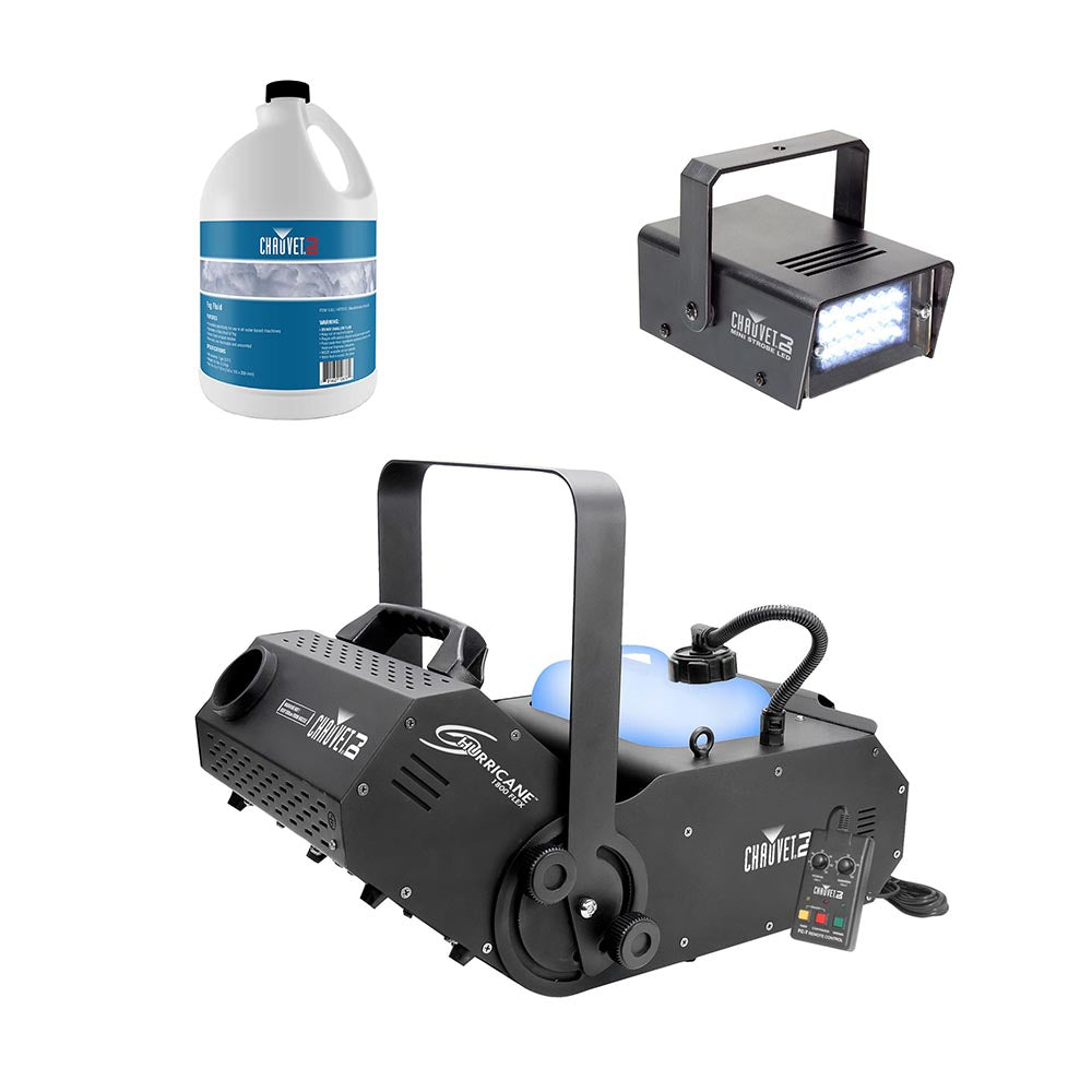 Chauvet DJ Hurricane 1800FLEX Fog Machine w/ Fog Juice (1 Gallon), Strobe Light - VMInnovations
