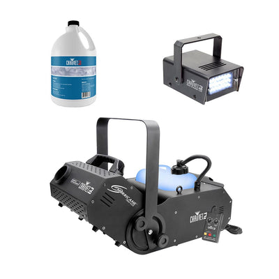 Chauvet DJ Hurricane 1800FLEX Fog Machine w/ Fog Juice (1 Gallon), Strobe Light - VMInnovations