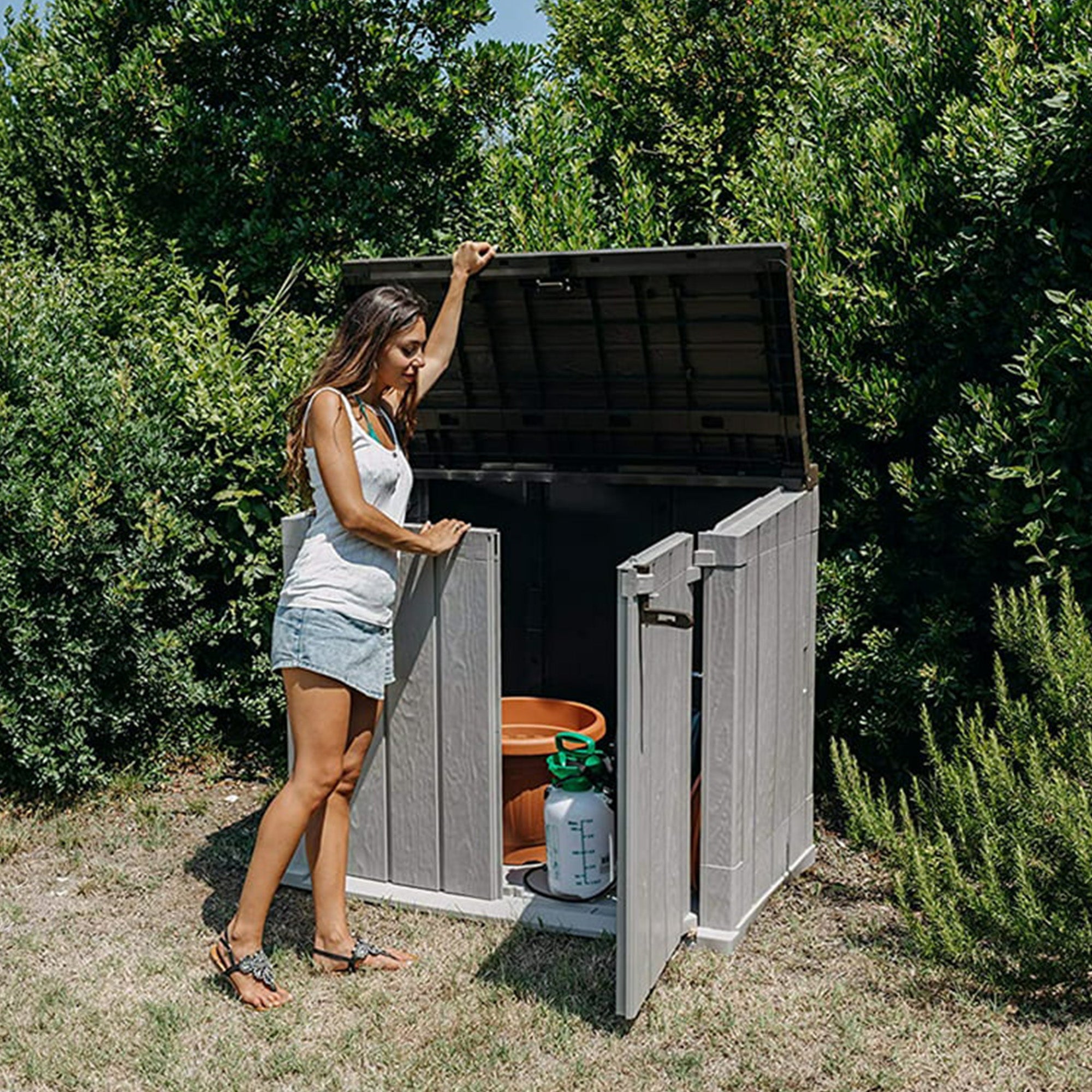 Toomax Stora Way All Weather Storage Shed Cabinet, Taupe Grey/Brown (For Parts) - VMInnovations