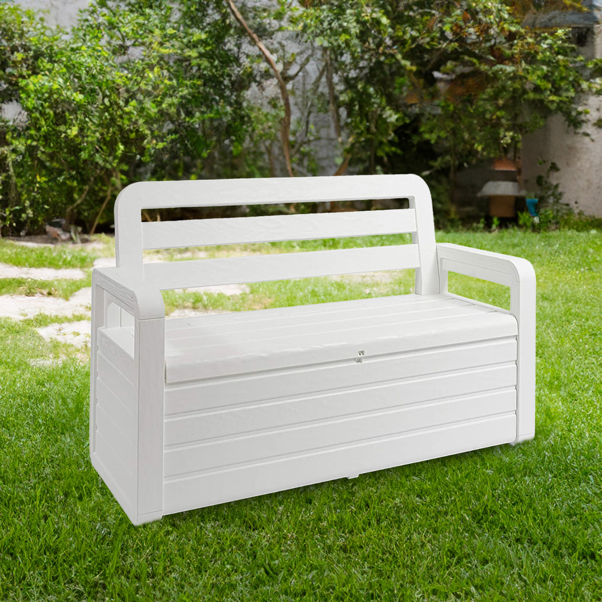 Toomax Foreverspring Deck Patio Garden Storage Box Chest Bench, 70 Gallon White (Refurbished)