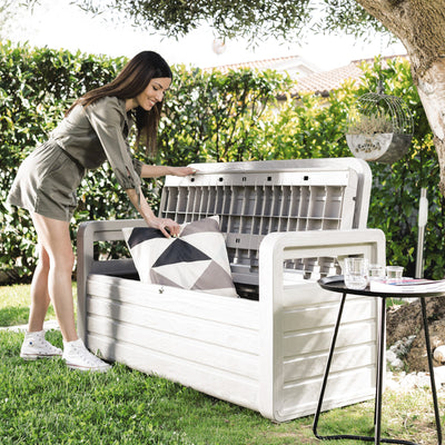 Toomax Foreverspring Deck Patio Garden Storage Box Chest Bench, 70 Gallon White - VMInnovations