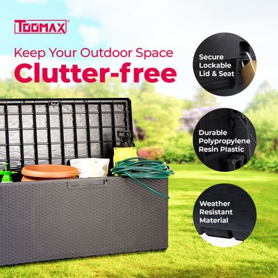 Toomax Z175E097 Weather Resistant Resin 90G Deck Box, Gray Black (Open Box) - VMInnovations