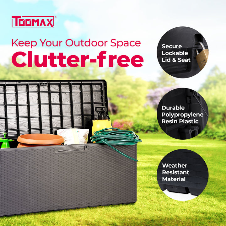 Toomax Portofino Weather Resistant Resin 90 Gallon Deck Box, Gray (For Parts) - VMInnovations