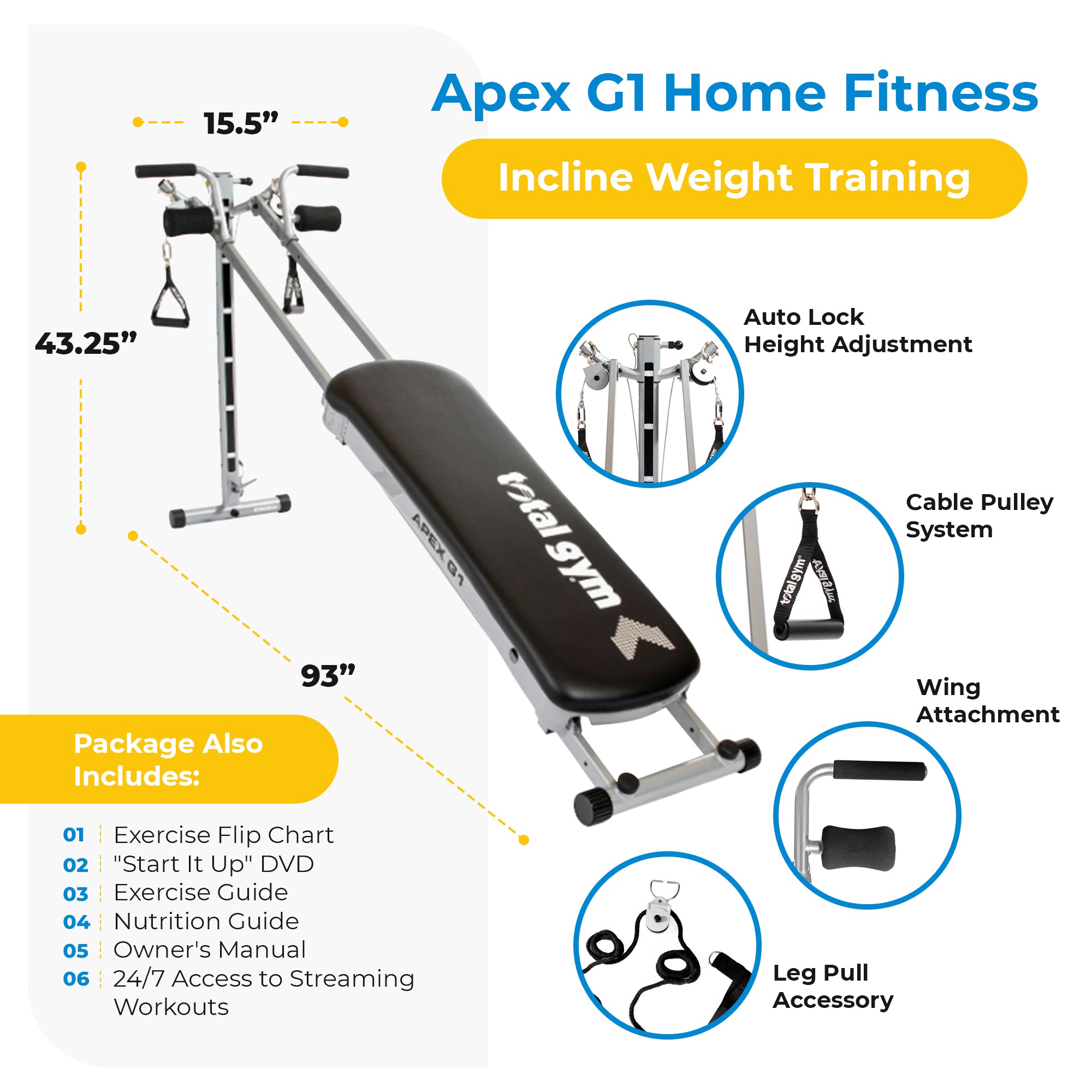 Total Gym Fitness - Incline Weight Training w/ 6 Resistance Levels (Open Box) - VMInnovations