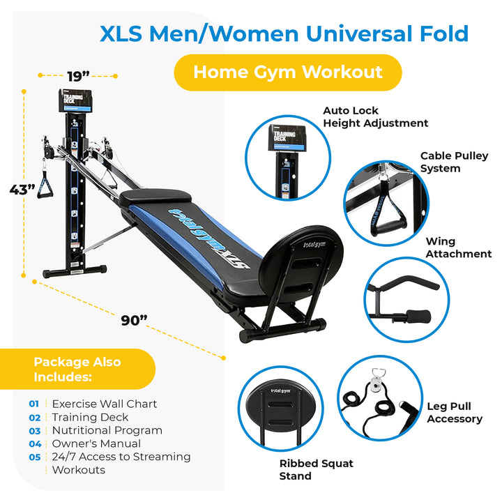 Total Gym XLS Men/Women Universal Fold Home Gym Workout Machine Plus Accessories