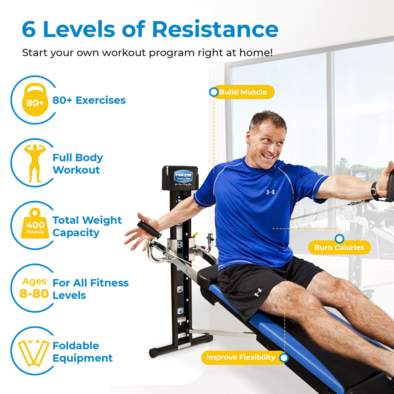 Total Gym XLS Men/Women Universal Fold Home Gym Workout Machine Plus Accessories - VMInnovations