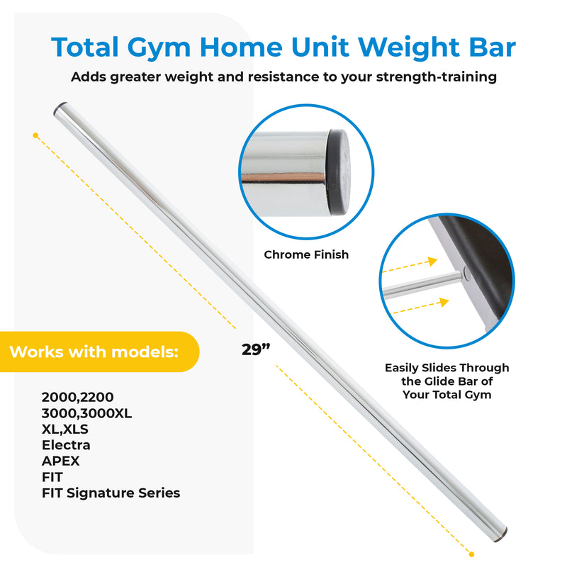 Total Gym Heavy Duty Total Gym Home Unit Weight Bar for Added Strength, Chrome
