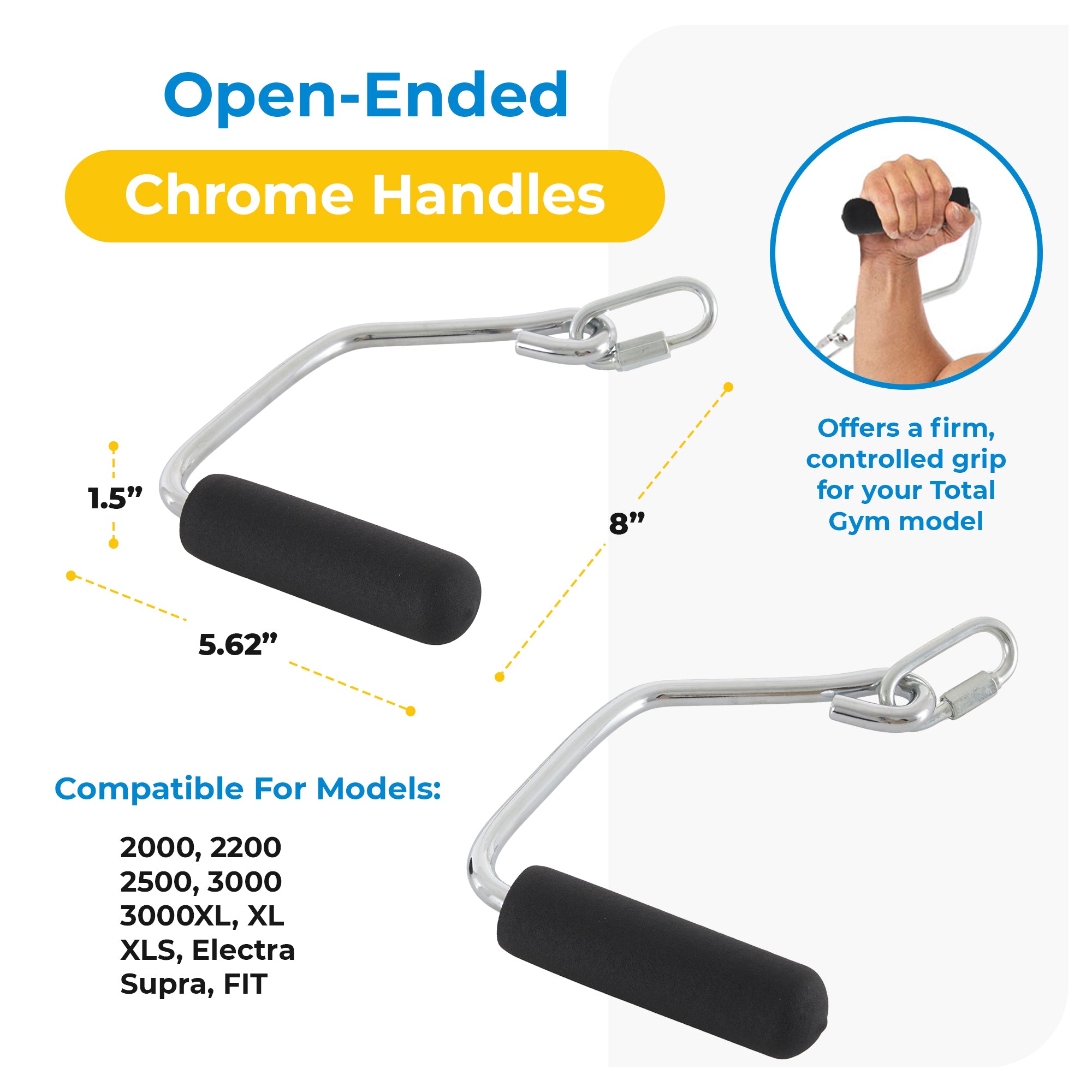 Open Ended Chrome Handles Total Gym Home Workout Machines (Open Box) - VMInnovations