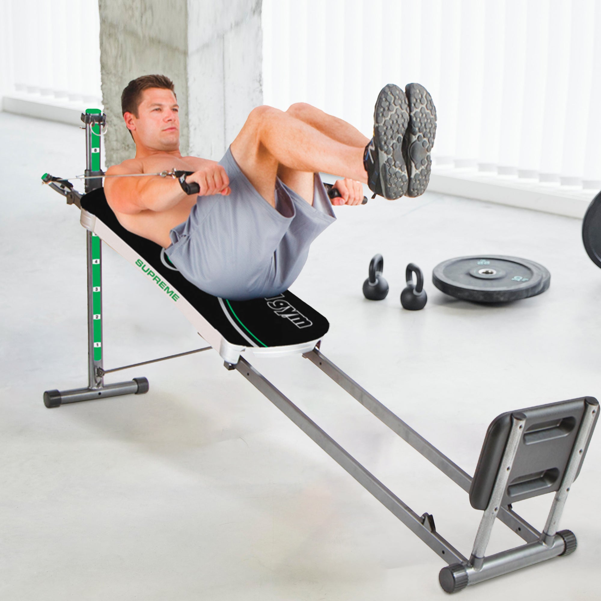 Total Gym Home Gym w/Ab Crunch, Tri Grip Shaper Bars, & Squat Stand (Used) - VMInnovations