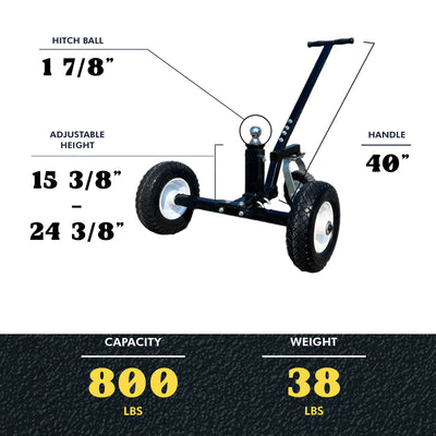 Tow Tuff Adjustable Solid Steel 800lb Capacity Trailer Dolly w/Caster (Open Box)