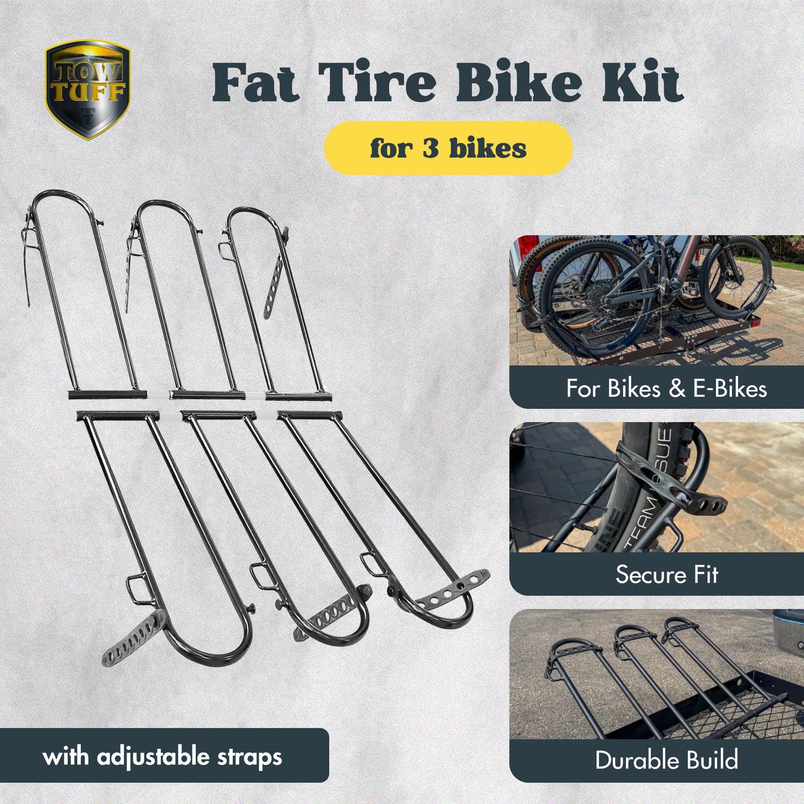Tow Tuff Fat Tire Bike Cradle Kit for 3 Bikes with Adjustable Straps (Used) - VMInnovations