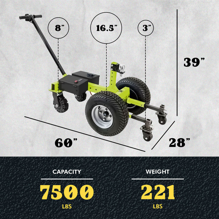 Tow Tuff 7500 Pound Capacity Electric Trailer Dolly with Pnuematic Tires, Green