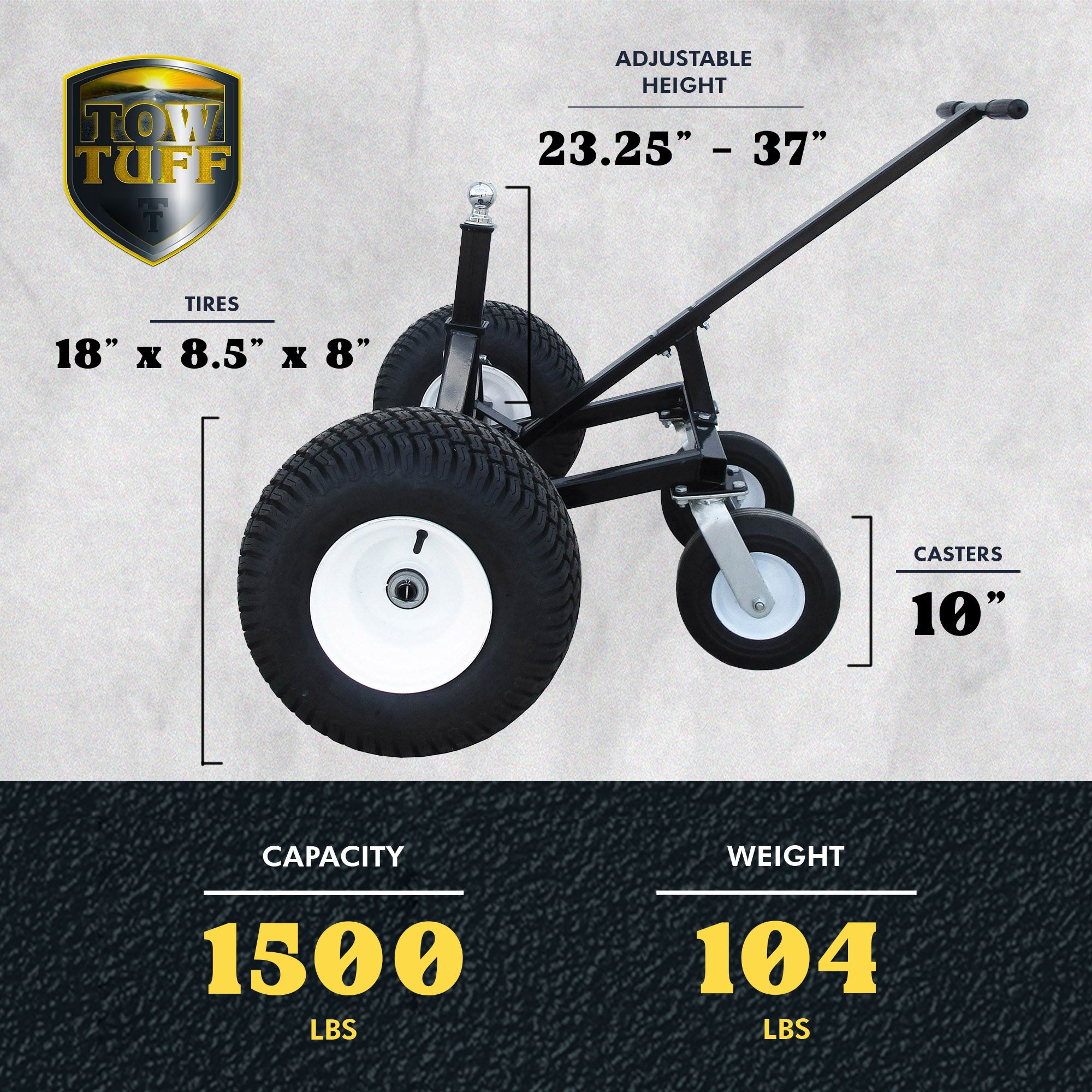 Tow Tuff TMD-15002C Adjustable Steel 1500 lb Heavy Duty Trailer Dolly w/ Caster - VMInnovations