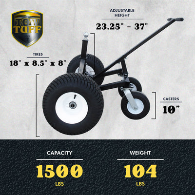Tow Tuff TMD-15002C Adjustable Steel 1500 lb Heavy Duty Trailer Dolly w/ Caster - VMInnovations